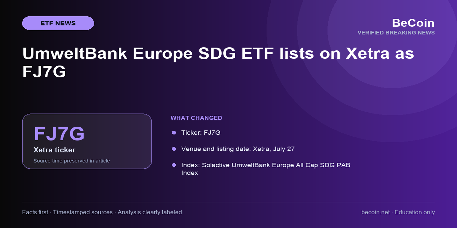 UmweltBank Europe SDG ETF lists on Xetra as FJ7G — verified etf breaking-news visual